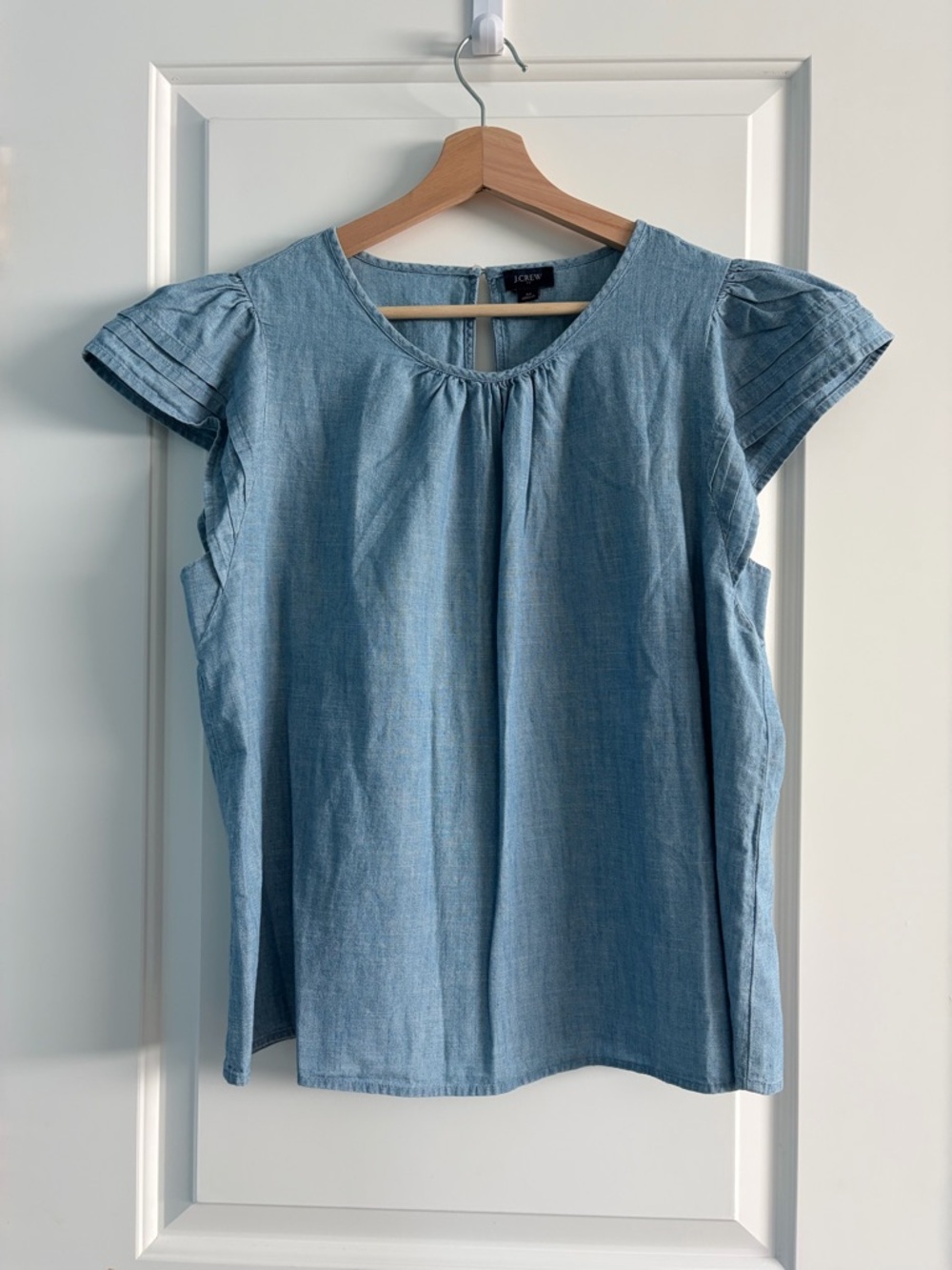 J. Crew Light Blue Chambray Pintuck Sleeve Blouse